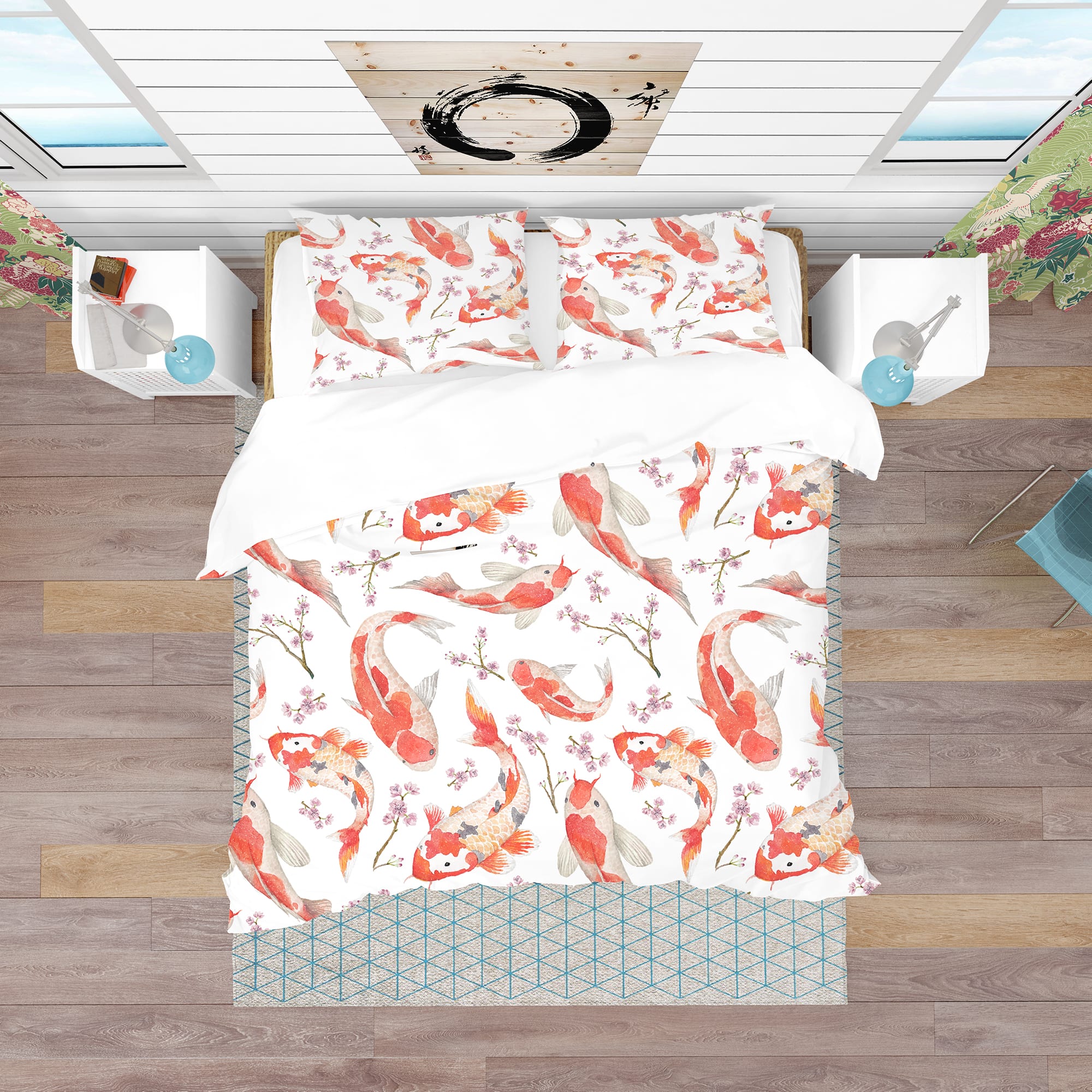 Designart 'Chinese Pattern with Rainbow Carps' Oriental Bedding Set